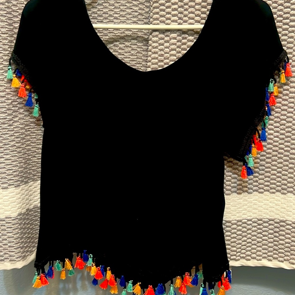 Black top with colorful fringes. Size XL